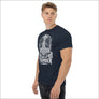 Model wearing black Mjolnir Viking t-shirt for men with Thor’s Hammer print