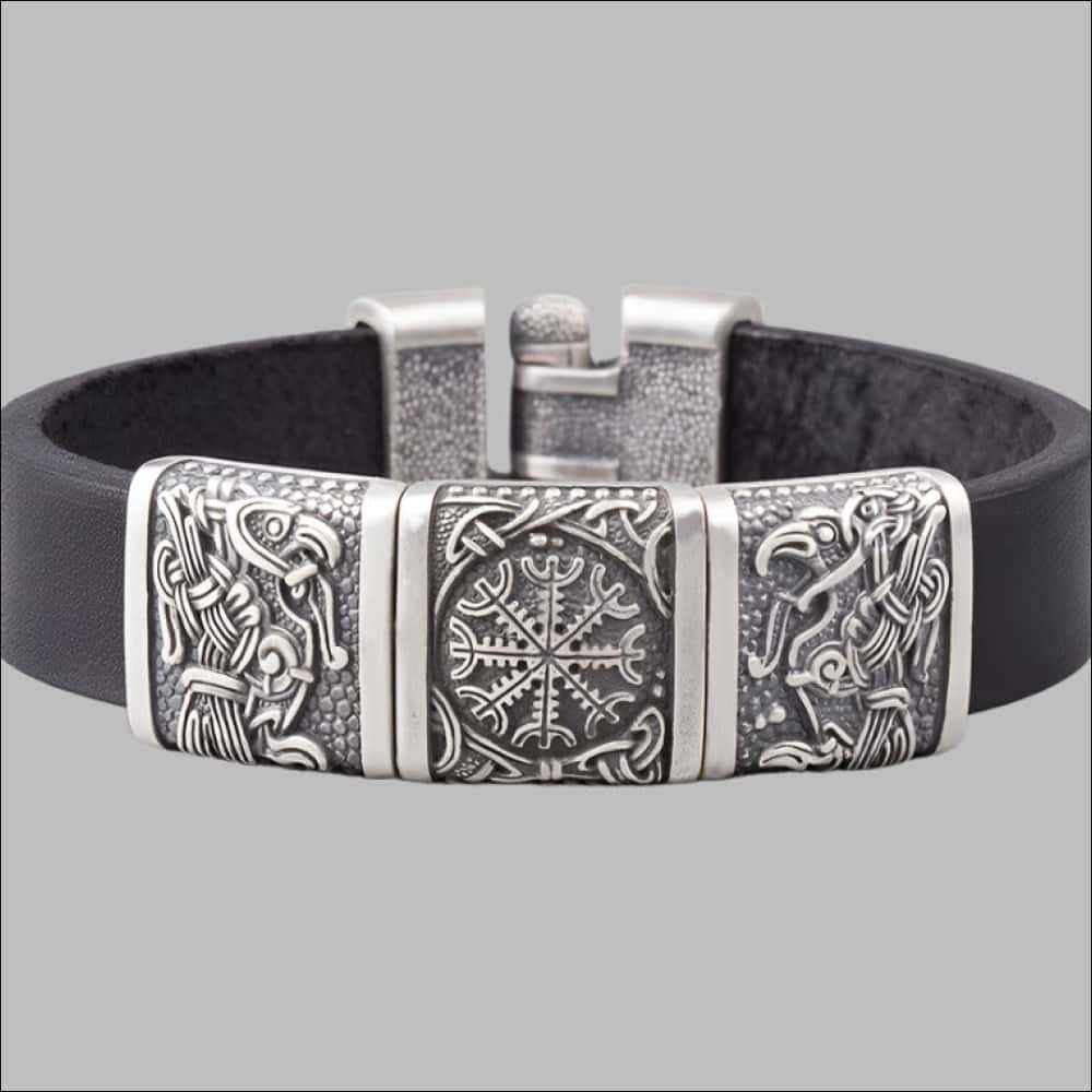 Helm Of Awe Bracelet With Odin's Ravens Silvered Bronze - Northlord