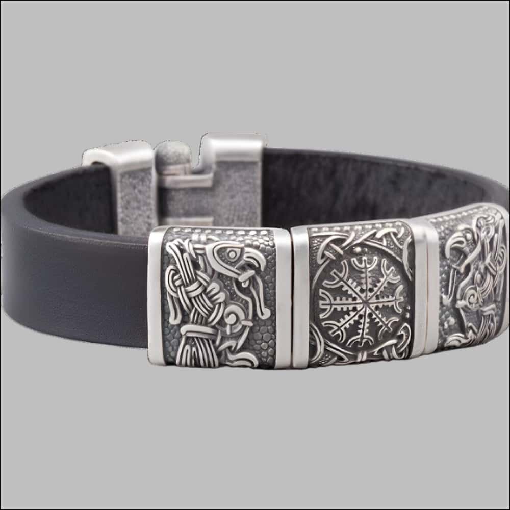 Helm Of Awe Bracelet With Odin's Ravens Silvered Bronze - Northlord