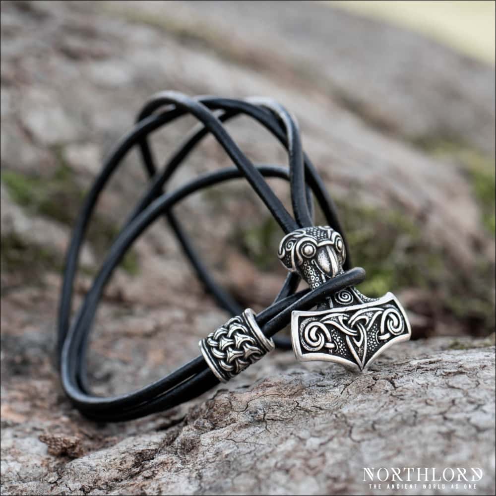 Mjolnir Bracelet With Viking Bead Round Leather Northlord-PK