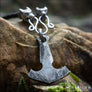 Mjolnir Necklace With Wolf Heads Hand Forged - Northlord