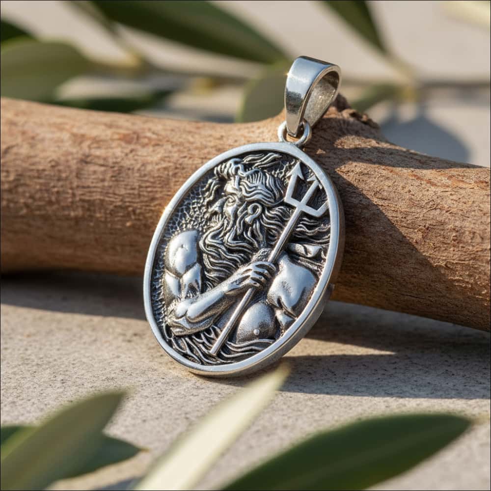 Poseidon Pendant Sterling Silver, Ancient Greek God of the Sea 