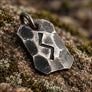 Sowulo rune steel pendant with rustic hammered metal texture