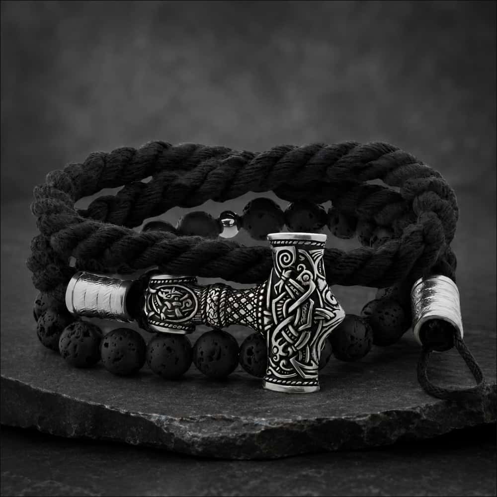 Thor's Hammer Lava Stone Bracelet, Silvered Bronze | Northlord