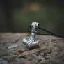925 sterling silver Geri and Freki Thor’s hammer pendant with knotwork engraving and braided leather cord