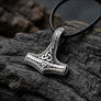 Close-up of triquetra and engraved details on a 925 sterling silver Mjolnir pendant