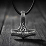 Triquetra Thor’s Hammer pendant in 925 sterling silver hanging from a simple black leather cord