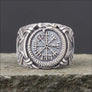 Vegvisir Ring With Jormungandr Silvered Bronze - Northlord-PK