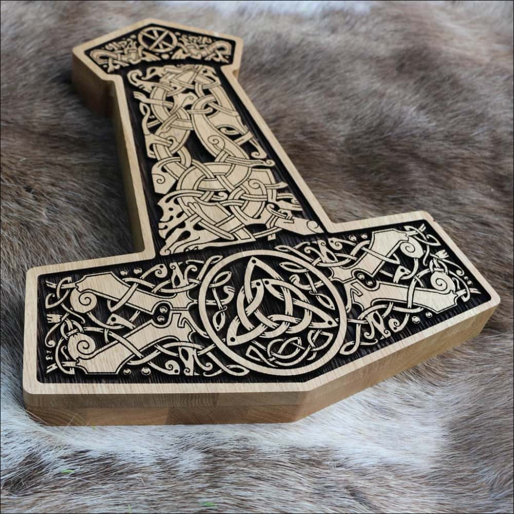 Luxury carved wooden plaque MJOLNIR - Forged in Wood