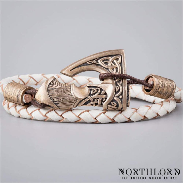 Big Viking Axe Bracelet Braided Leather White - Northlord - PK