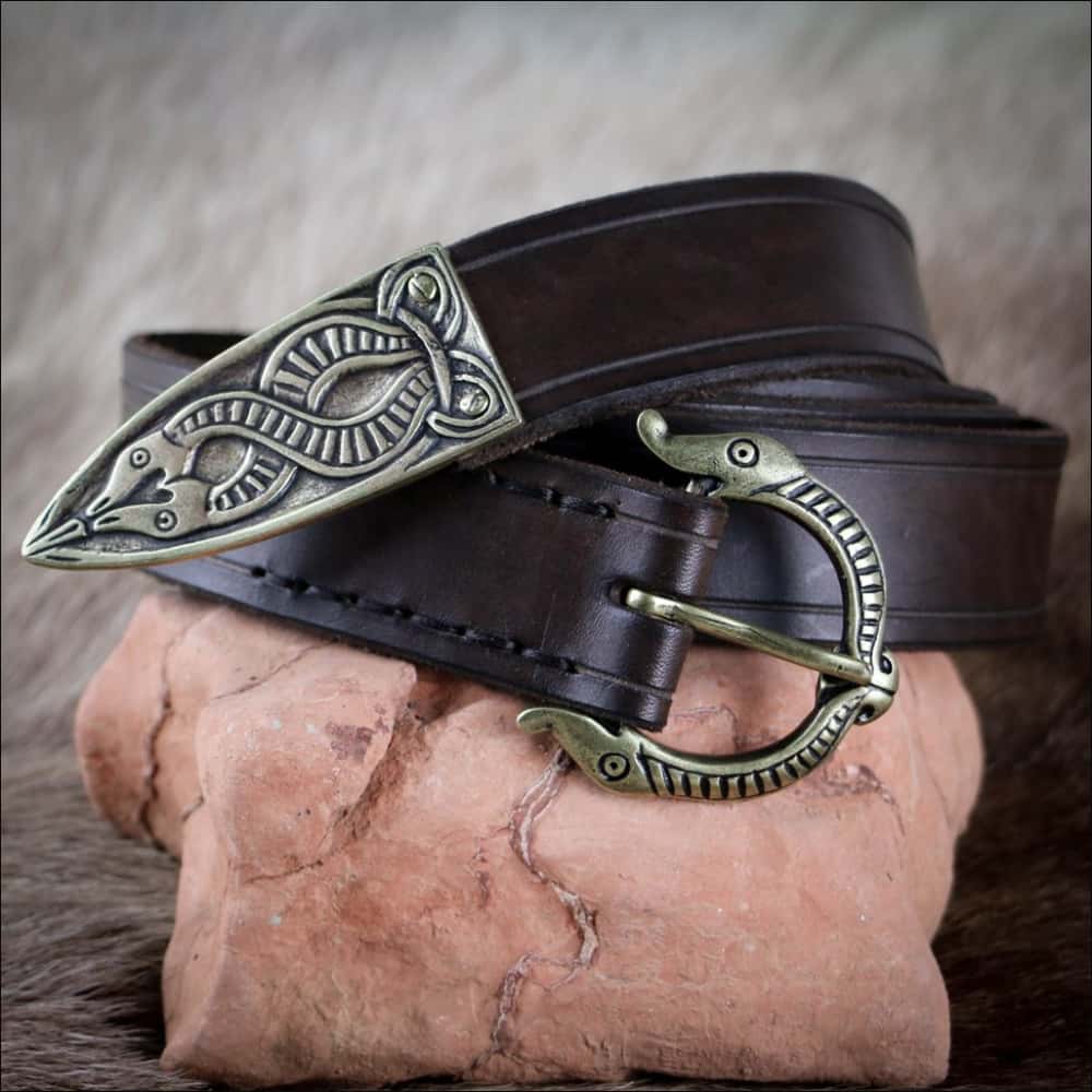 Brown Leather Viking Belt With Borre Art