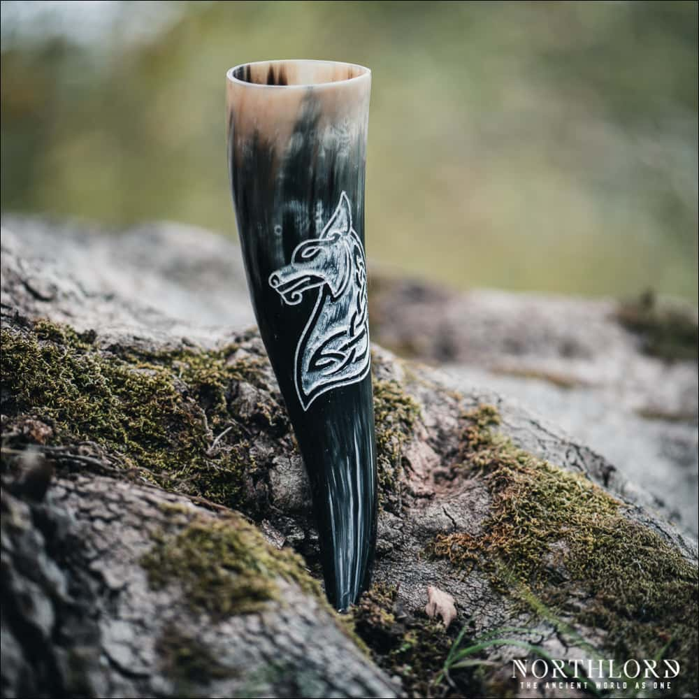 Celtic Wolf Drinking Horn Carved - Northlord