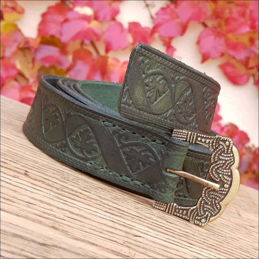 Green Leather Viking Belt Historical Gokstad - Northlord