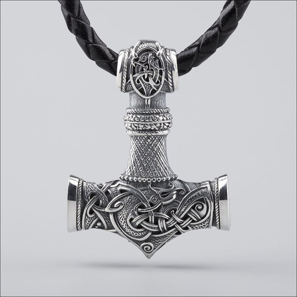 Big Thor Hammer Pendant Mjolnir Necklace in Sterling Silver 