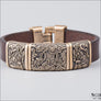 Leather Bracelet With Yggdrasil and Ravens Bronze Northlord