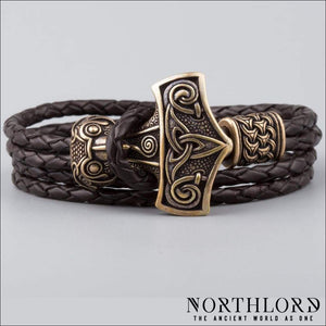 Leather Viking Bracelet With Mjolnir Bronze - Northlord - PK