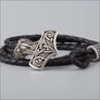 Leather Viking Bracelet With Mjolnir Silvered Bronze Northlord PK