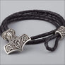 Leather Viking Bracelet With Mjolnir Silvered Bronze Northlord PK