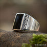 Rectangle Greek Ring With Meander and Black Onyx Sterling Silver - Northlord