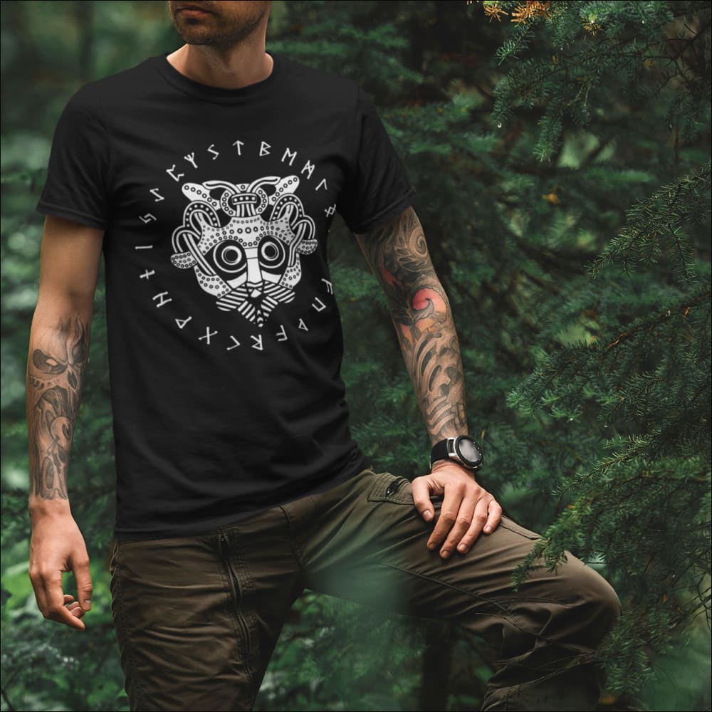 Mask Of Odin T-shirt Runes Black Northlord