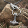 Mjolnir Leather Necklace With Ravens - Northlord
