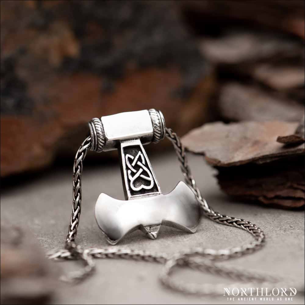 Mjolnir Pendant Necklace With Knotwork Sterling Silver Northlord