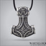 Mjolnir Pendant Necklace Odin And Ravens Silvered Bronze - Northlord