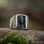 Rectangle Greek Ring With Meander and Black Onyx Sterling Silver - Northlord