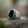 Oval Greek Ring With Meander and Black Onyx Sterling Silver - Northlord