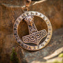 Small Thor’s Hammer Amulet With Runes Bronze - Northlord