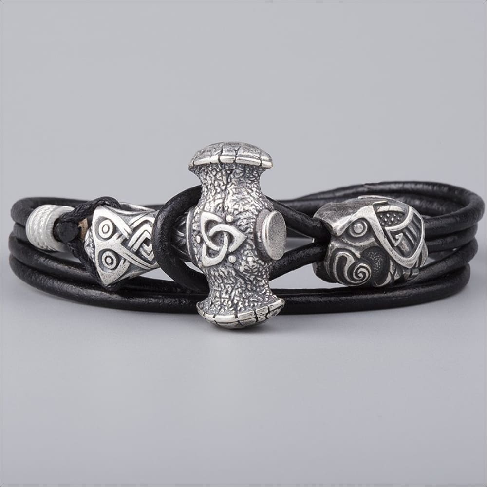 Thor's Hammer Bracelet With Odin's Raven Silvered Bronze - Northlord