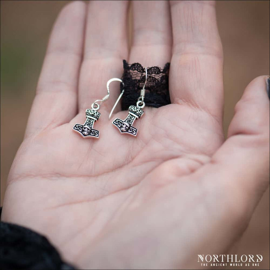Thor’s Hammer Earrings With Skull Sterling Silver - Northlord