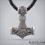 Thor’s Hammer Necklace Jormungandr Motif Silvered Bronze - Northlord-PK