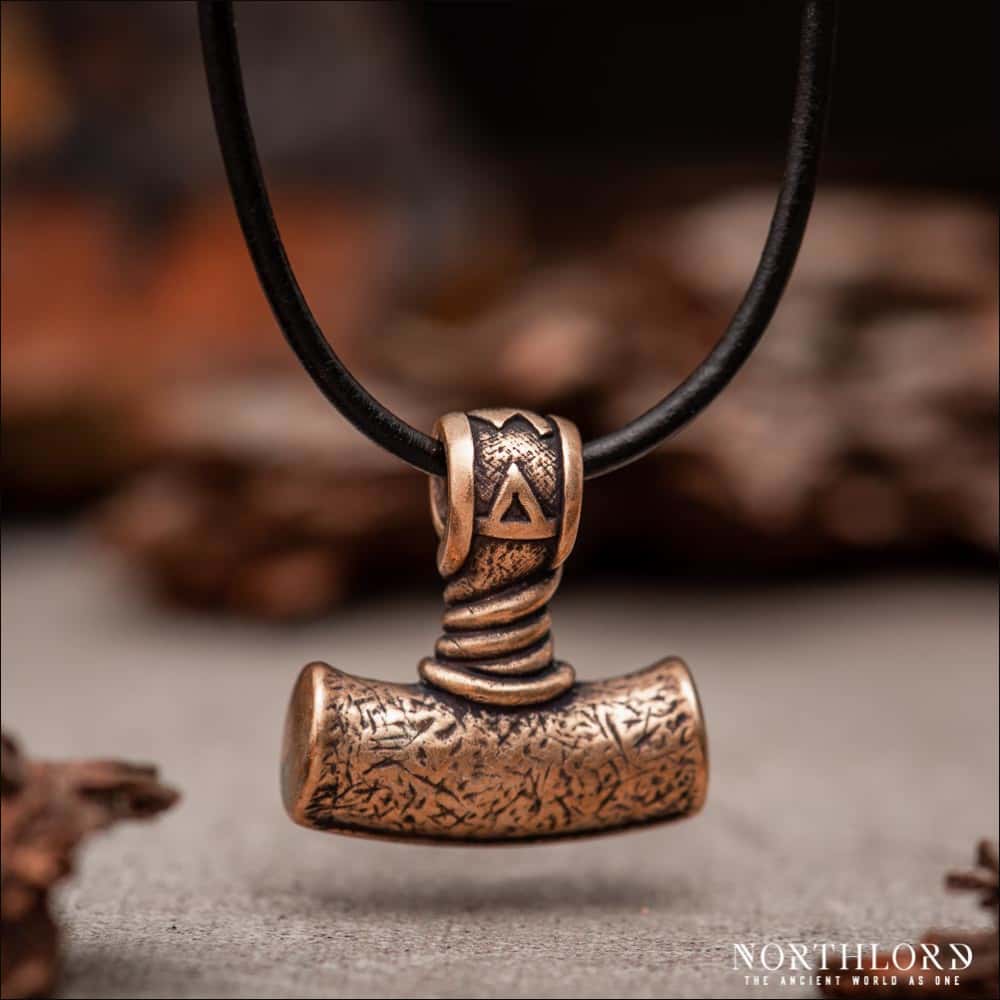 Thor's Hammer Necklace With Runes Bronze - Northlord-PK