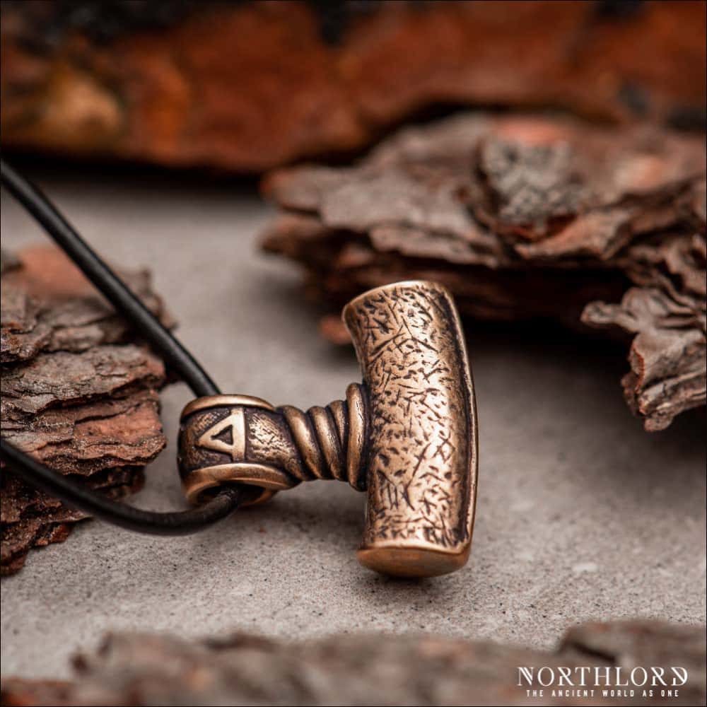 Thor's Hammer Necklace With Runes Bronze - Northlord-PK