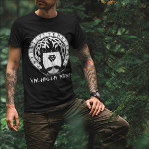Valhalla Awaits Viking T - shirt Black and Navy - Northlord