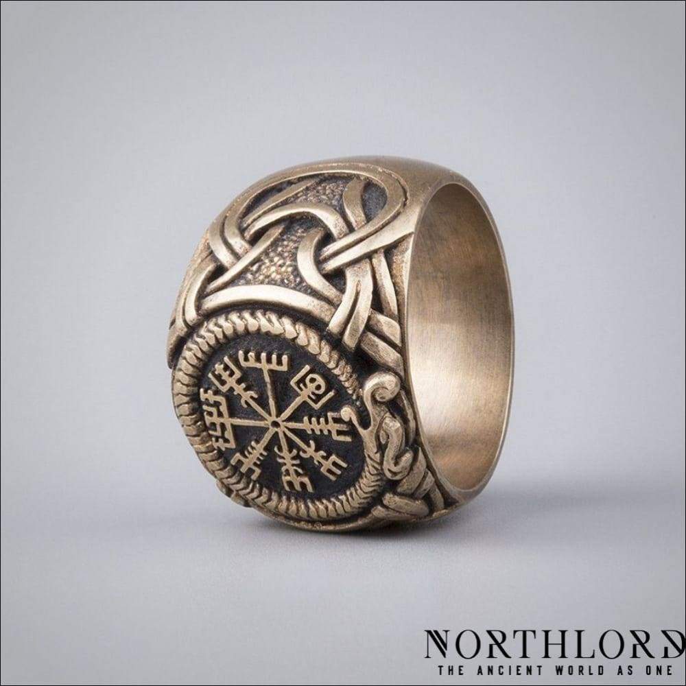 Vegvisir With Jormungandr Viking Ring Bronze - Northlord-PK