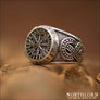 Vegvisir Ring With Jormungandr Knotwork Sterling Silver - Northlord