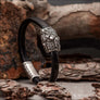 Viking Bracelet With Skoll and Hati Flat Cord Black Northlord PK