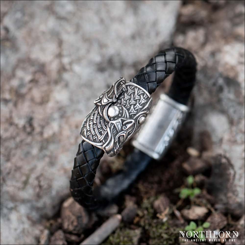 Viking Bracelet With Skoll and Hati Silvered Bronze - Northlord-PK