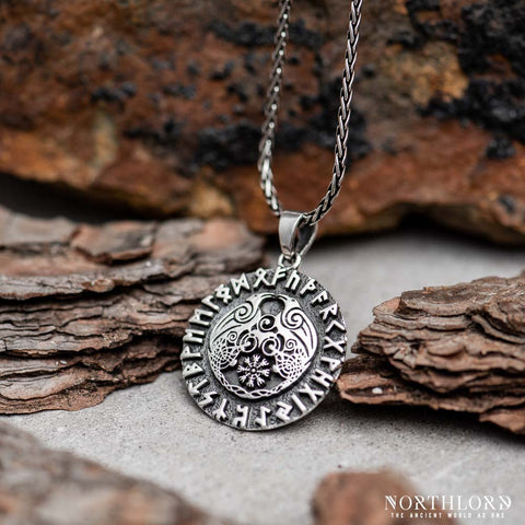 Hugin and Munin Pendant With Runes, Viking Chain Necklace, Sterling Silver - Northlord (4)