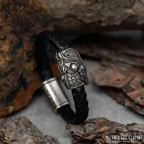 Leather Viking Bracelet With Wolves, Modern Viking Bracelet - Northlord (1)