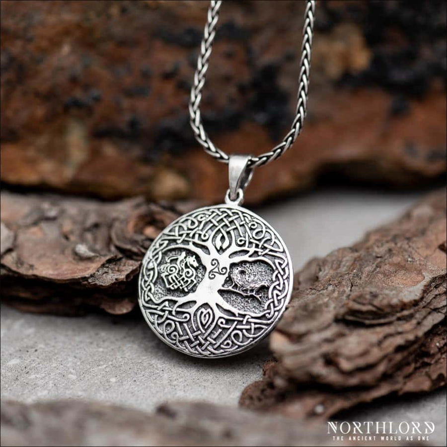 Yggdrasil Pendant with Sleipnir and Ravens Sterling Silver - Northlord