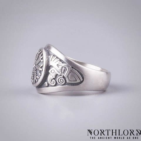 Aegishjalmur and Odin's Ravens  Ring, Helm Of Awe Viking Ring, Sterling Silver - Northlord