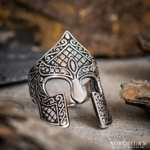 Ancient Greek Ring With Spartan Helmet, Leonidas Ring, Sterling Silver (1)