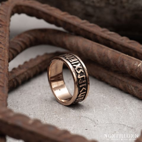 Band Ring With Runes, Viking Fashion ring for women and men, bronze - Northlord  (3)