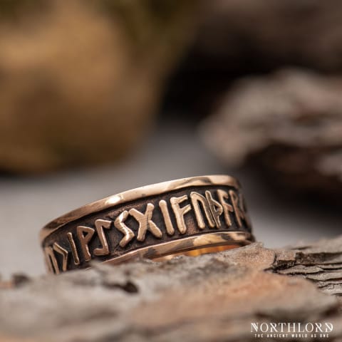 Band Ring With Runes, Viking Fashion ring for women and men, bronze - Northlord