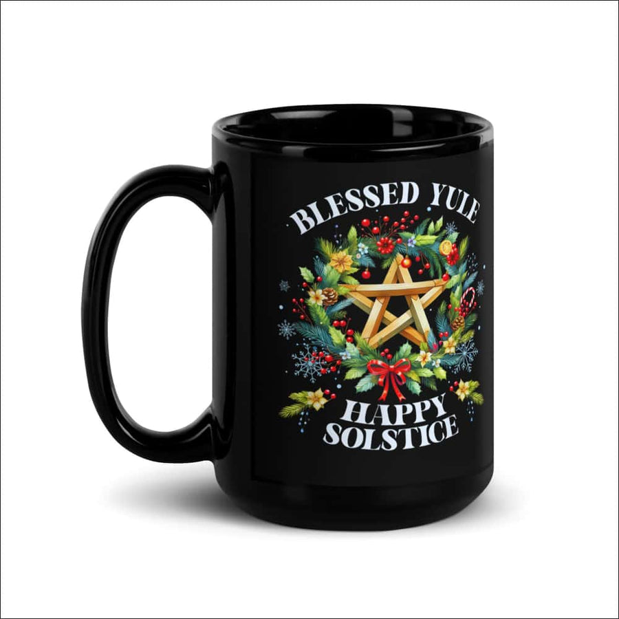 Blessed Yule Happy Solstice Mug – Black Glossy 11oz / 15oz - Northlord