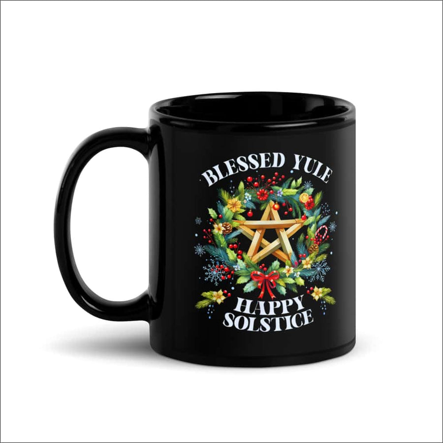 Blessed Yule Happy Solstice Mug – Black Glossy 11oz / 15oz - Northlord