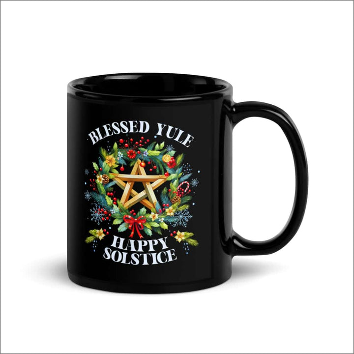 Blessed Yule Happy Solstice Mug – Black Glossy 11oz / 15oz - Northlord